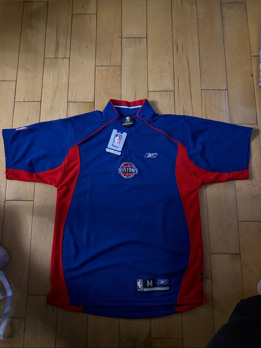 Reebok Blue and Red Detroit Pistons Short Sleeve Jersey